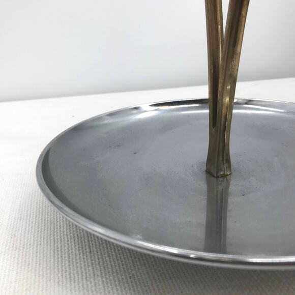 Vintage Tidbit Tray Metal Mid Century Modern Stainless Steel Round base Freeform - Picture 2 of 3